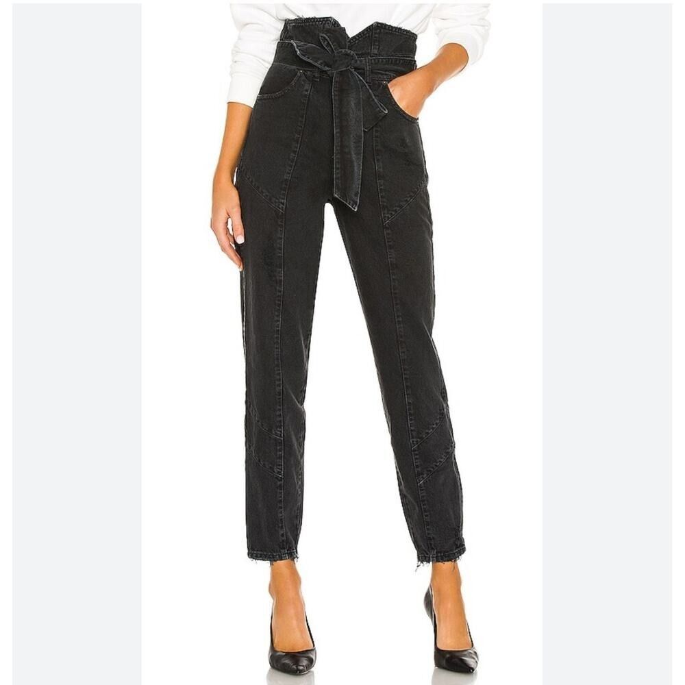 RETROFETE Black Tiana High Rise Paperbag Waist Cropped Denim Jeans SIZE 28